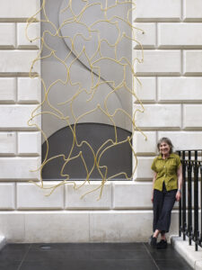 Alison Wilding unveiling 'Swarm' the public art at Lodha UK's No.1 Grosvenor Square